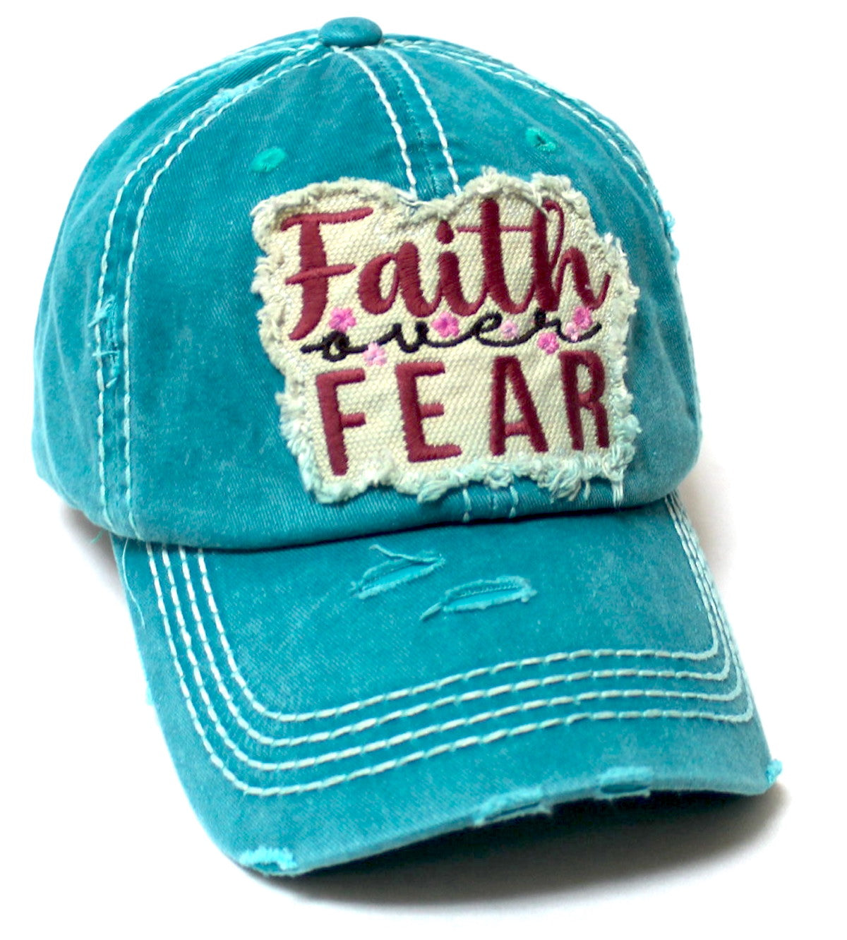 Women's Faith Over Fear Floral Patch Embroidery Monogram Hat
