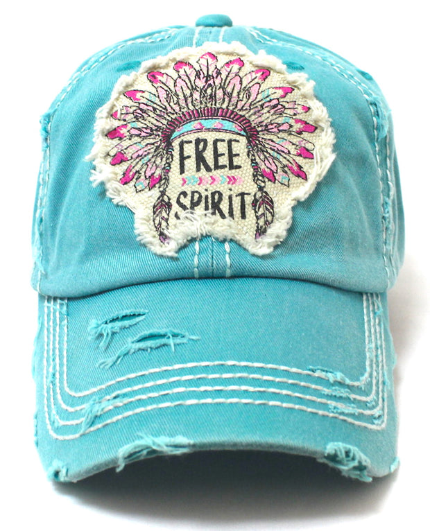 Turquoise "FREE SPIRIT" CHIEF HEADDRESS Patchwork Vintage Baseball Hat - Caps 'N Vintage 