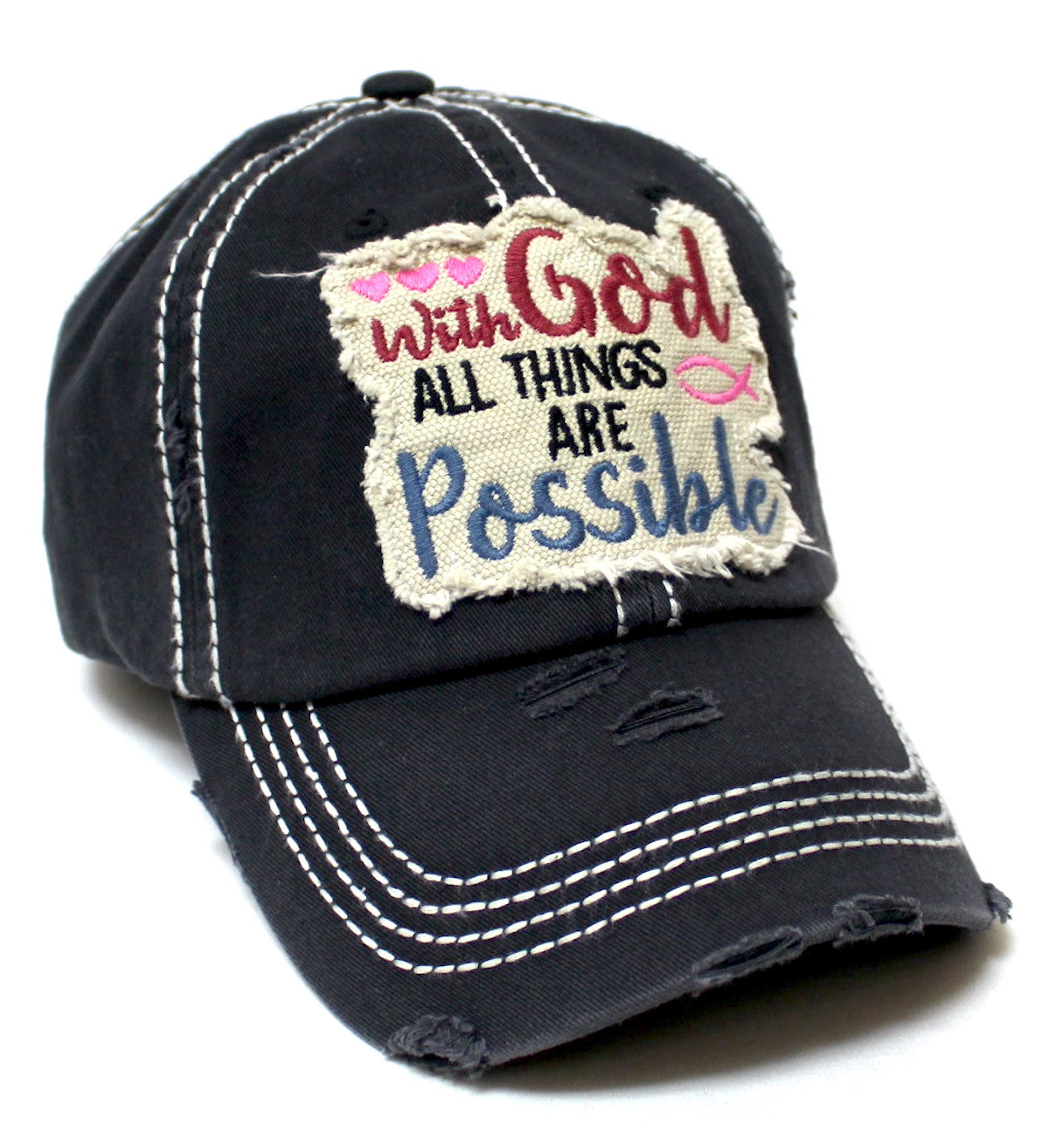 Women's Ballcap with God All Things are Possible Patch Embroidery Monogram Hat