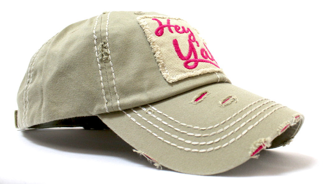 CAPS 'N VINTAGE New!! Khaki/Barbie Pink Hey Y'all! Patch Embroidery Hat - Caps 'N Vintage 