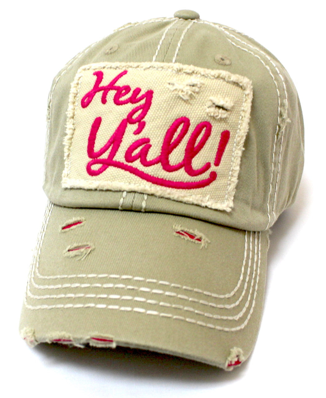 CAPS 'N VINTAGE New!! Khaki/Barbie Pink Hey Y'all! Patch Embroidery Hat - Caps 'N Vintage 