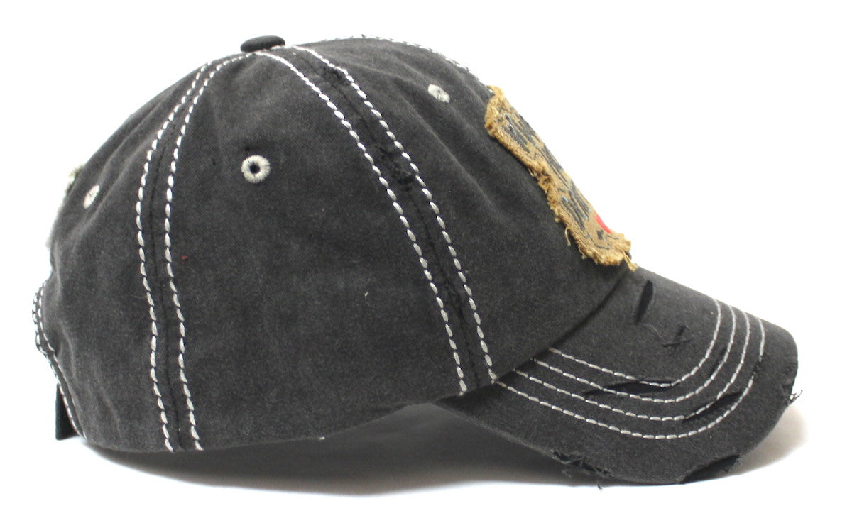 Mama Hair Don't Care Hearts & Arrow Monogram Patch Embroidery Adjustable Hat, Vintage Black - Caps 'N Vintage 