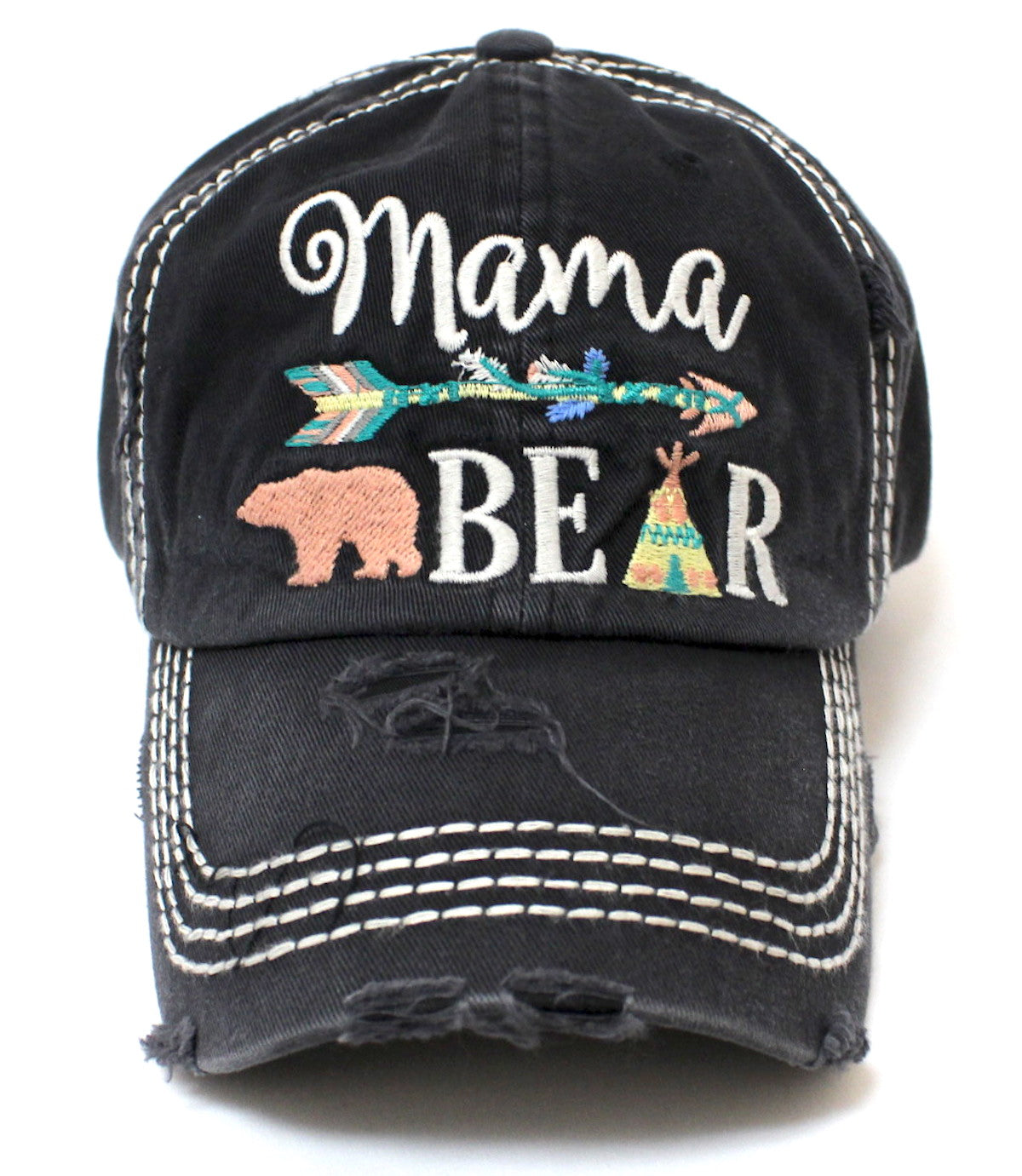 CAPS 'N VINTAGE Mama Bear Indian Teepee Themed Distressed Cap - Caps 'N Vintage 
