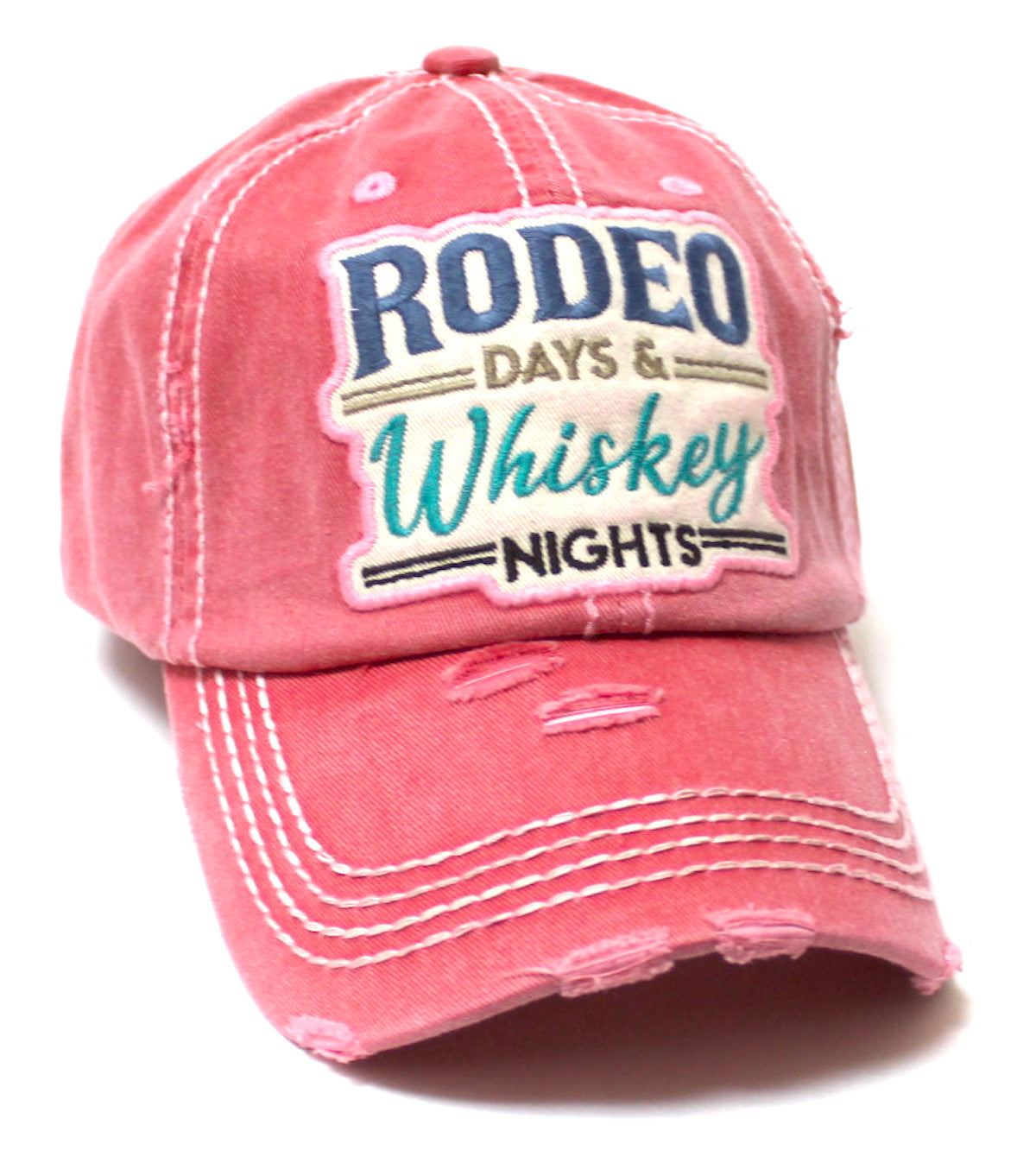 Rodeo Days Whiskey Nights Baseball Cap - Distressed Hats for Women - Summer Style Accessory in Rose Pink Love - Caps 'N Vintage 