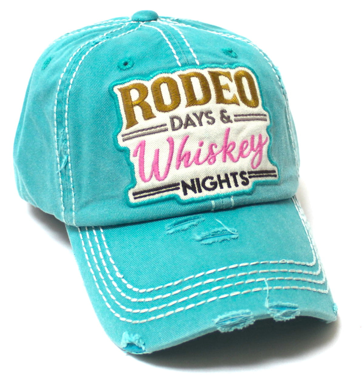Rodeo Days Whiskey Nights Baseball Cap - Distressed Hats for Women - Summer Style Accessory in California Blue - Caps 'N Vintage 