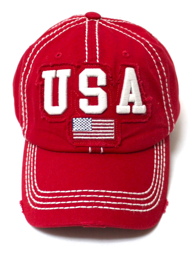 CAPS 'N VINTAGE Unisex USA Distressed Baseball Cap American Flag Patch Embroidery Monogram Hat