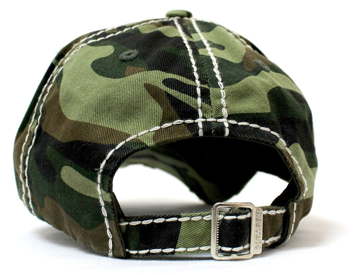 Army Camo "Happy Camper" Distressed Embroidery Hat - Caps 'N Vintage 