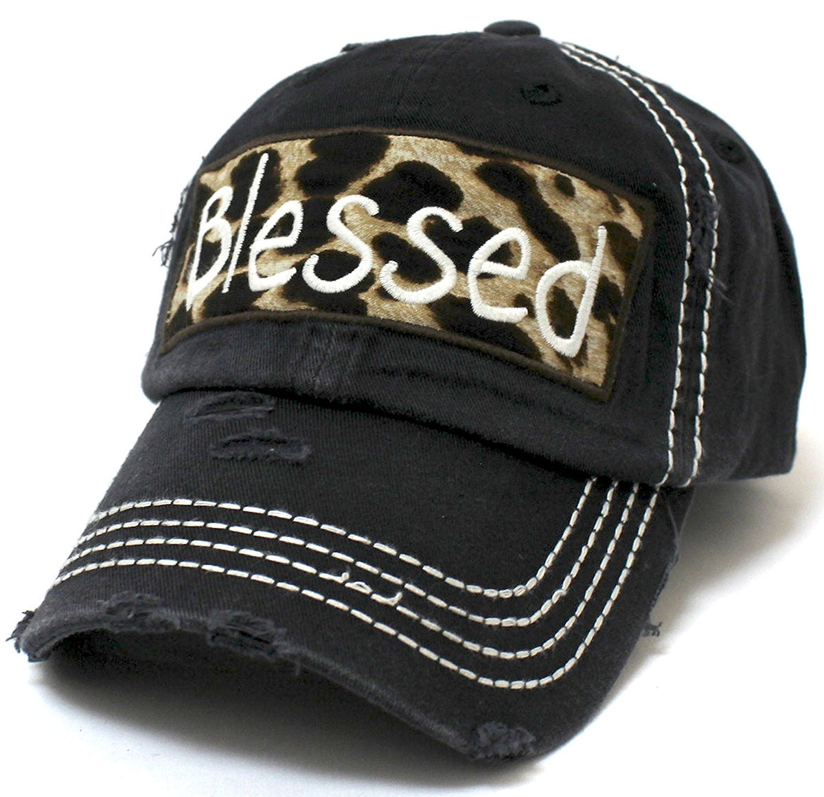 Copy of BLACK "BLESSED" Leopard Patch Embroidery Vintage Hat - Caps 'N Vintage 