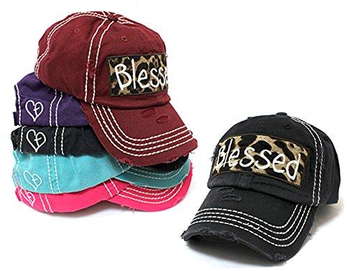 Copy of BLACK "BLESSED" Leopard Patch Embroidery Vintage Hat - Caps 'N Vintage 