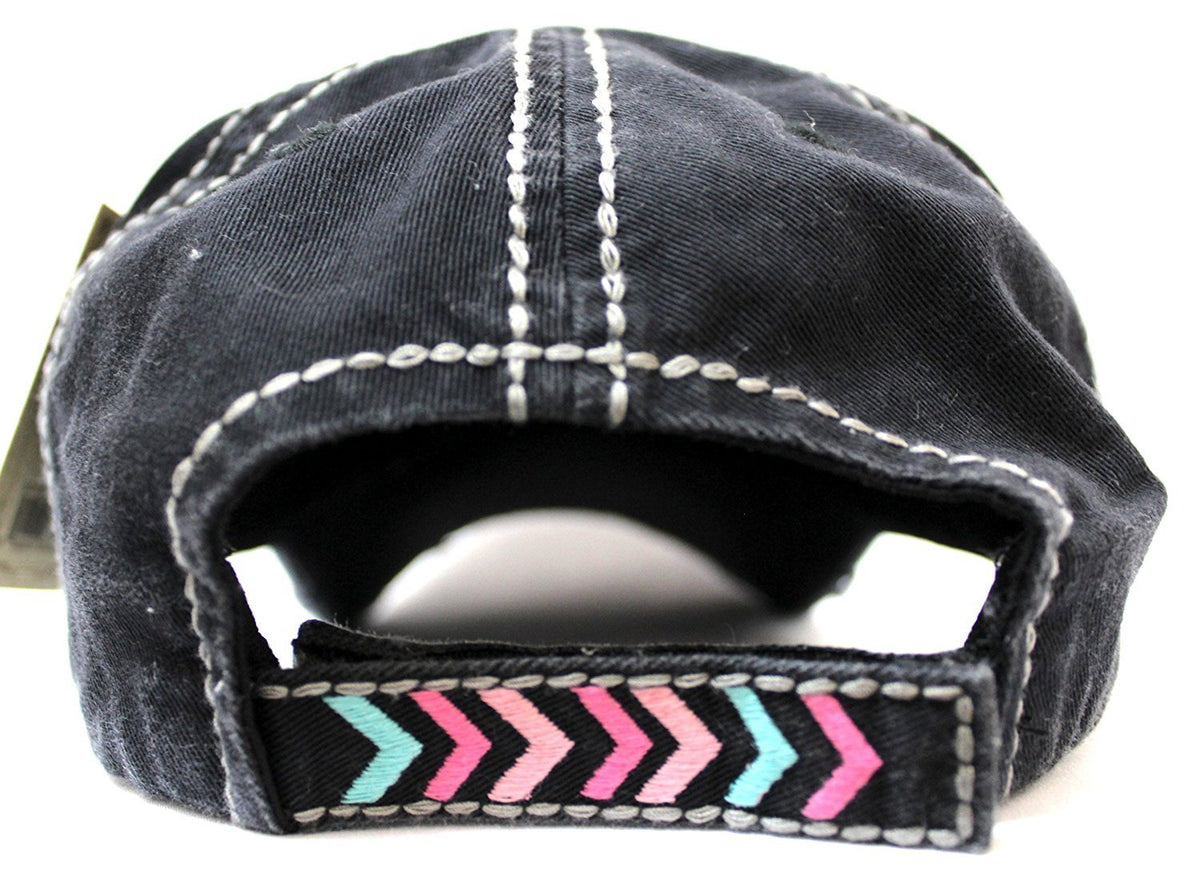 Charcoal Black "FREE SPIRIT" CHIEF HEADDRESS Patchwork Vintage Baseball Hat - Caps 'N Vintage 