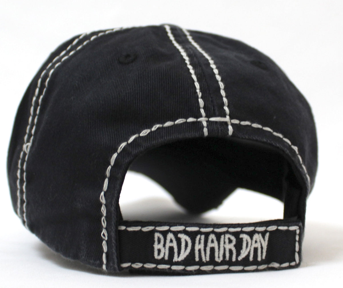 BLK Contrast-Stitch "BAD HAIR DAY" Embroidery Baseball Hat - Caps 'N Vintage 