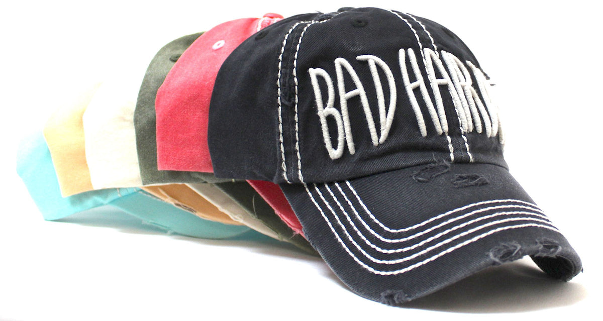 BLK Contrast-Stitch "BAD HAIR DAY" Embroidery Baseball Hat - Caps 'N Vintage 