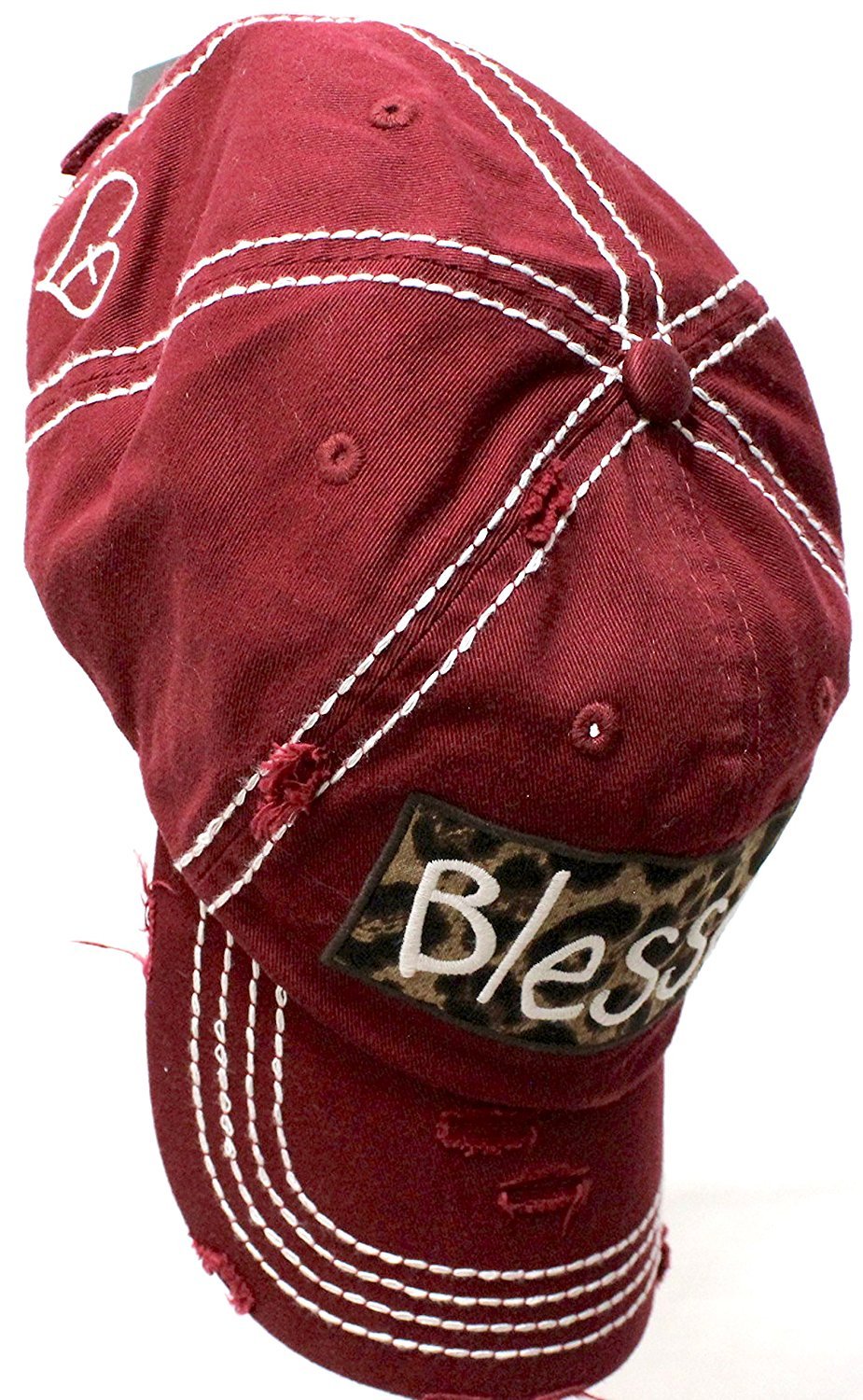 BURGUNDY "BLESSED" Leopard Patch Embroidery Vintage Hat - Caps 'N Vintage 