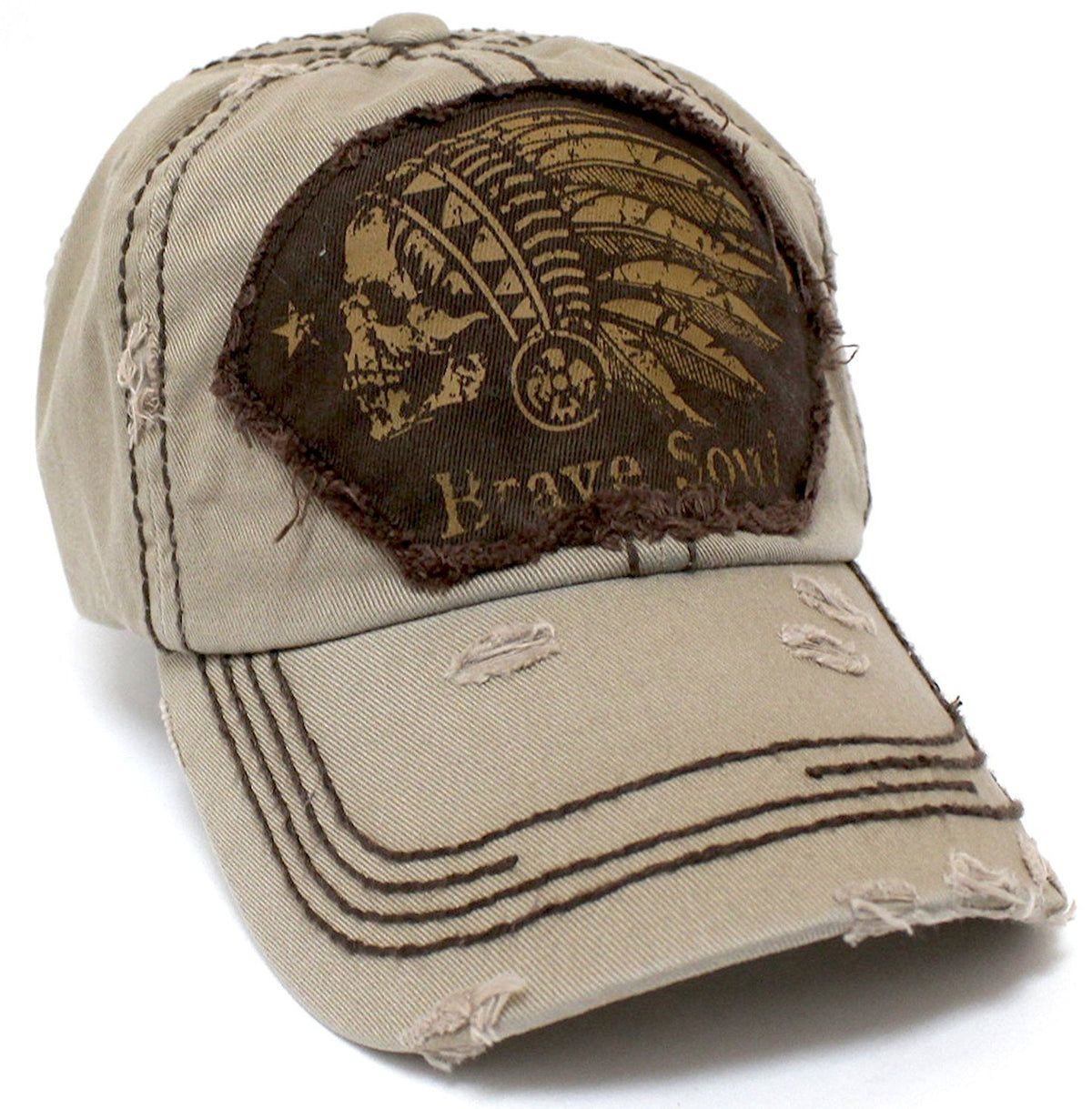 Chief Skull "Brave Soul" Patch Embroidery Vintage Cap - Caps 'N Vintage 