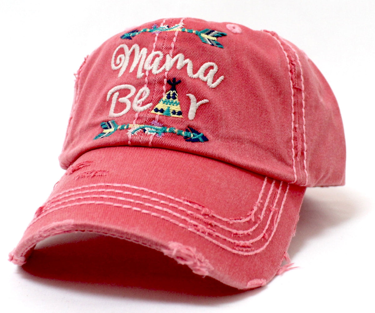 CORAL ROSE "Mama Bear" Embroidery Vintage Cap - Caps 'N Vintage 