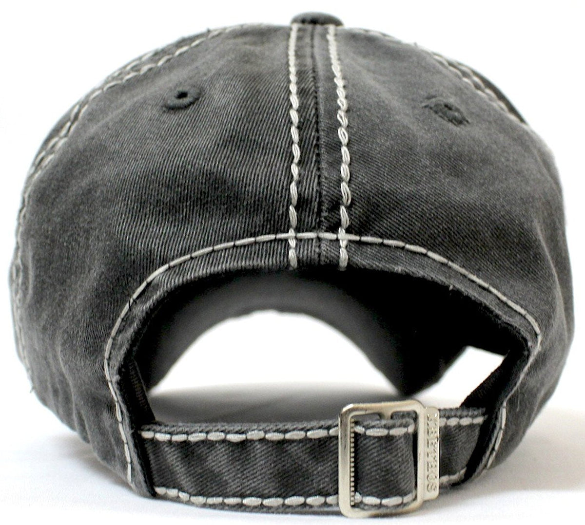 Grey "Happy Camper" Distressed Embroidery Hat - Caps 'N Vintage 