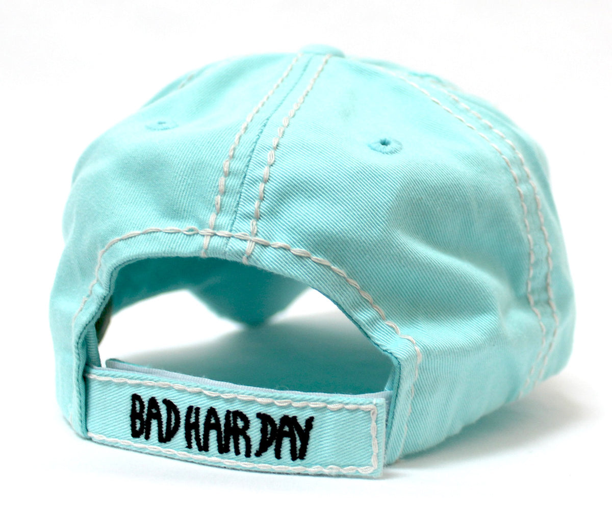 ICE BLUE Contrast-Stitch "BAD HAIR DAY" Embroidery Ballcap - Caps 'N Vintage 