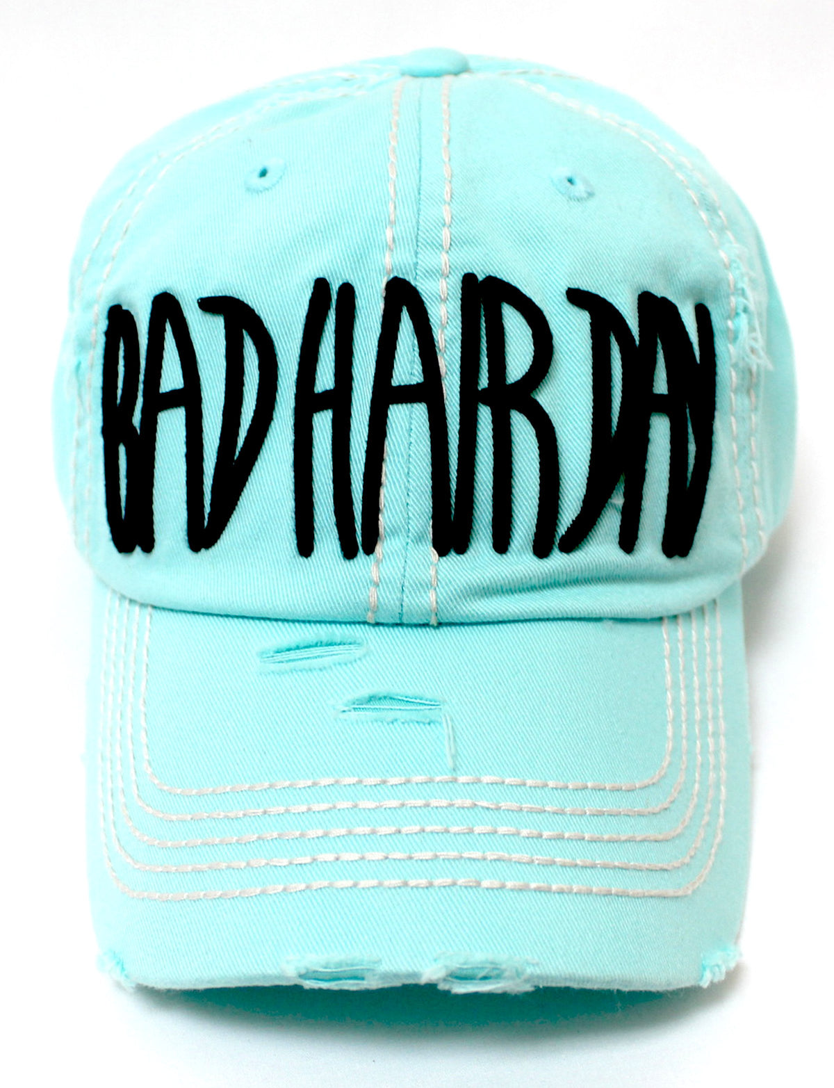 ICE BLUE Contrast-Stitch "BAD HAIR DAY" Embroidery Ballcap - Caps 'N Vintage 