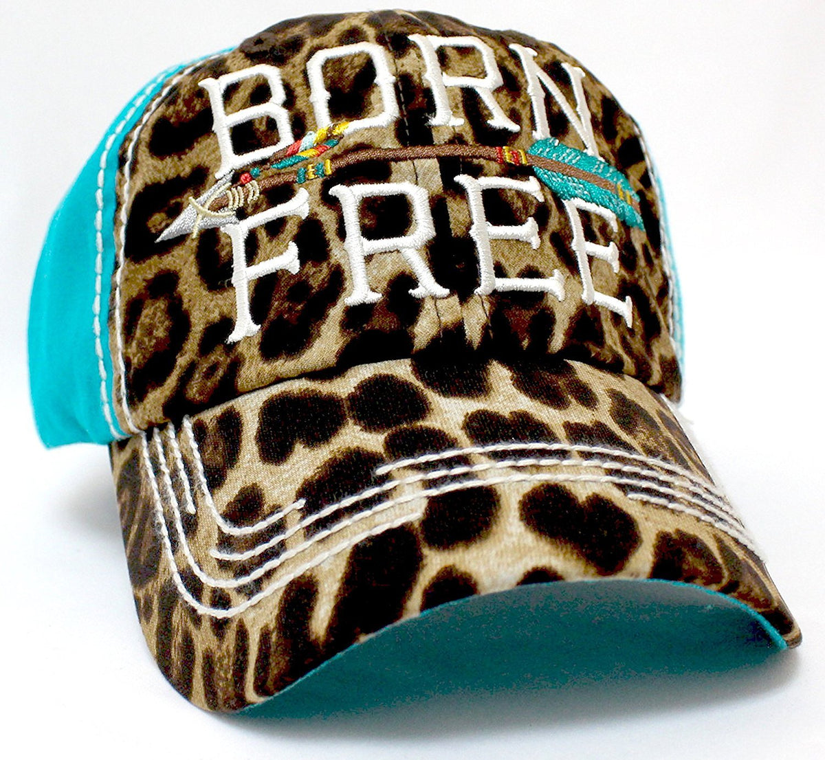 LEOPARD PRINT "BORN FREE" Embroidery Vintage Hat - Caps 'N Vintage 
