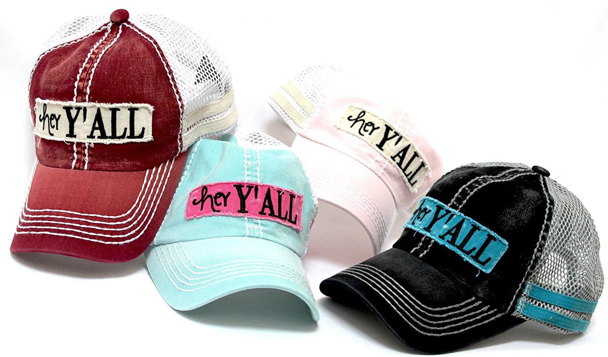 MINT "hey Y'ALL" Embroidery Patch Baseball Trucker Hat - Caps 'N Vintage 