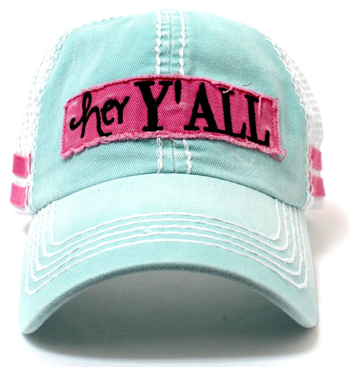 MINT "hey Y'ALL" Embroidery Patch Baseball Trucker Hat - Caps 'N Vintage 