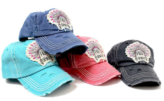 NAVY BLUE "FREE SPIRIT" CHIEF HEADDRESS Patchwork Vintage Baseball Hat - Caps 'N Vintage 