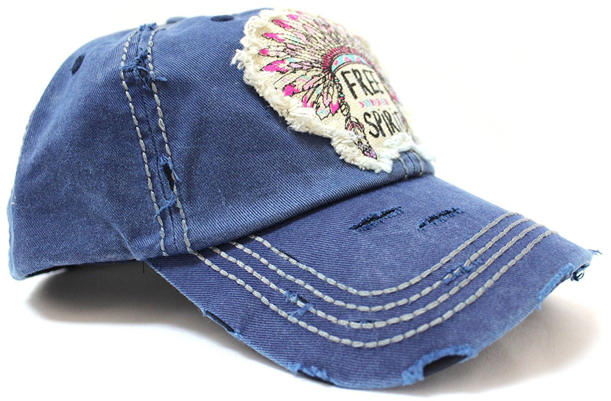 NAVY BLUE "FREE SPIRIT" CHIEF HEADDRESS Patchwork Vintage Baseball Hat - Caps 'N Vintage 