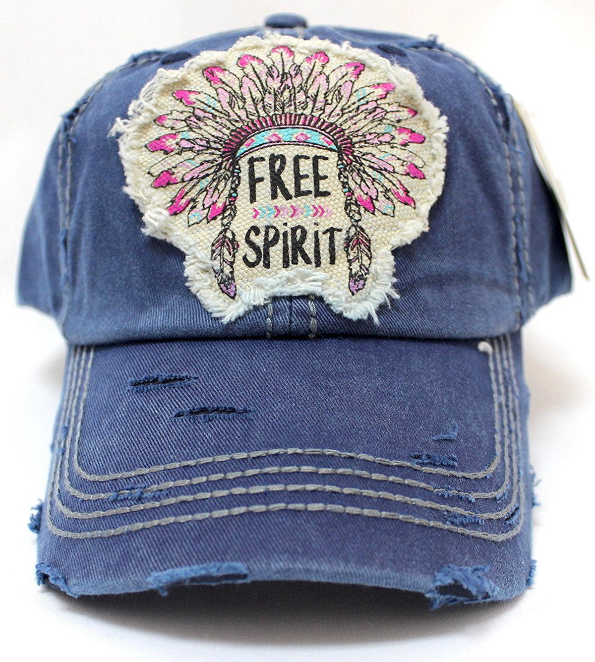 NAVY BLUE "FREE SPIRIT" CHIEF HEADDRESS Patchwork Vintage Baseball Hat - Caps 'N Vintage 
