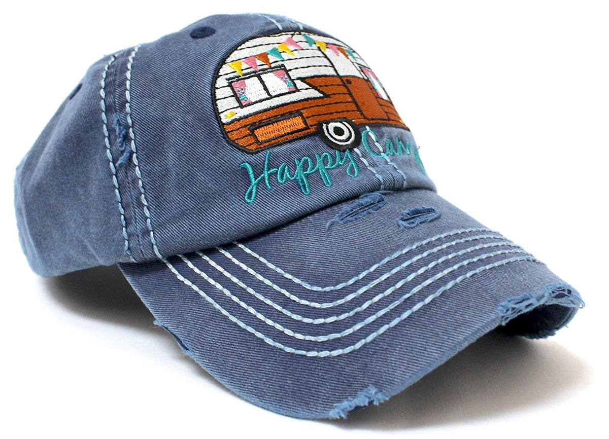 Navy-Jean Blue "Happy Camper" Baseball Hat - Caps 'N Vintage 