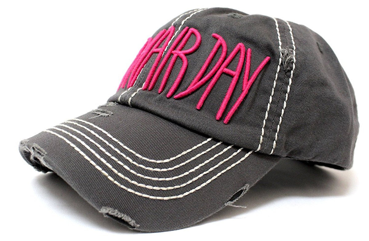 NEW COLOR!! Washed D.GREY "BAD HAIR DAY" Embroidery Baseball Hat - Caps 'N Vintage 