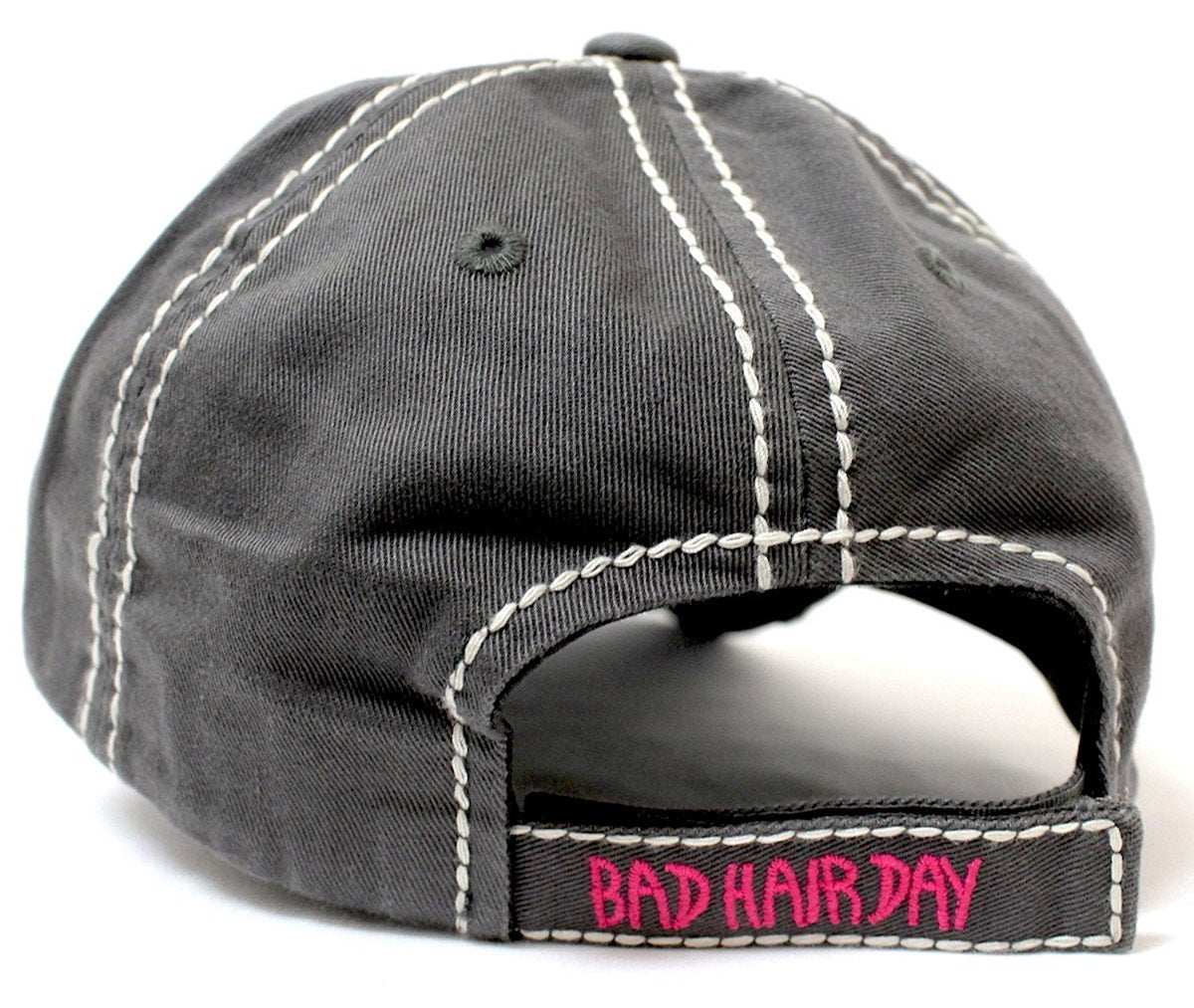 NEW COLOR!! Washed D.GREY "BAD HAIR DAY" Embroidery Baseball Hat - Caps 'N Vintage 