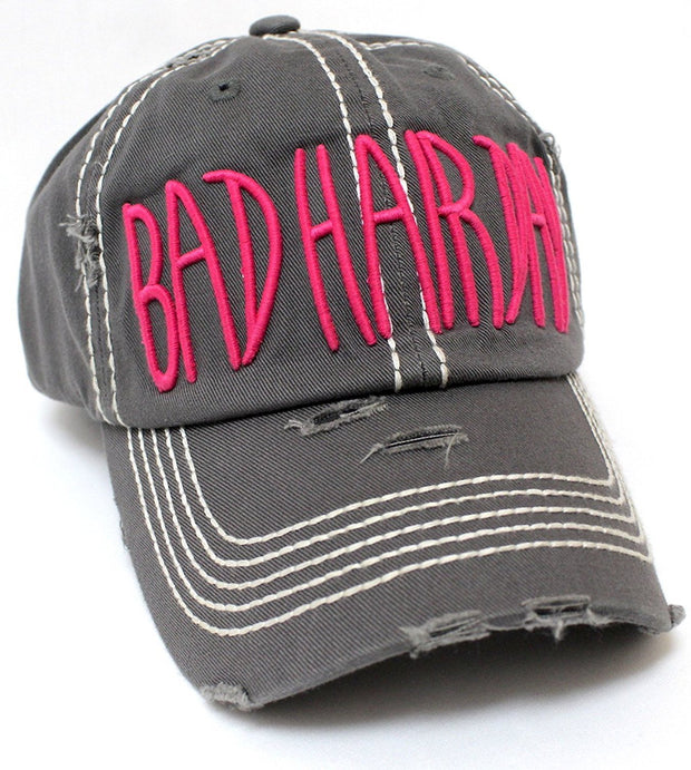 NEW COLOR!! Washed D.GREY "BAD HAIR DAY" Embroidery Baseball Hat - Caps 'N Vintage 