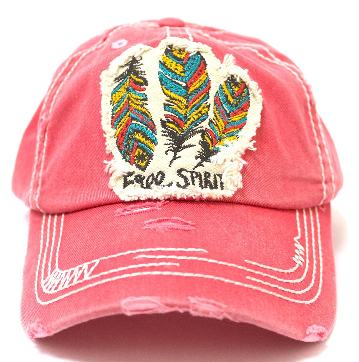 NEW! CORAL Triple Feather "Free Spirit" Patch Embroidery Cap - Caps 'N Vintage 