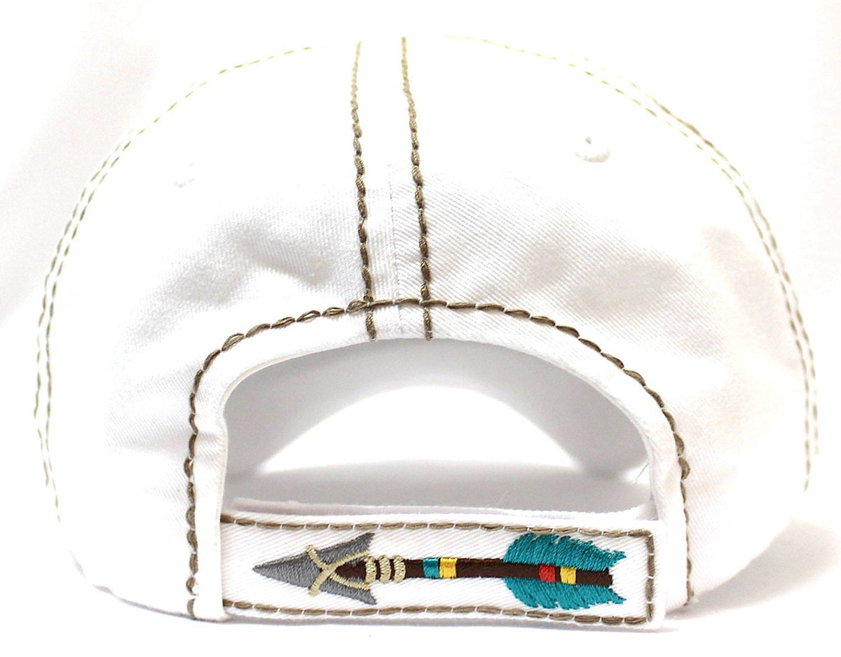 New! IVORY "BORN FREE" Distressed Vintage Cap w/ Arrow Embroidery Adjustable Back - Caps 'N Vintage 