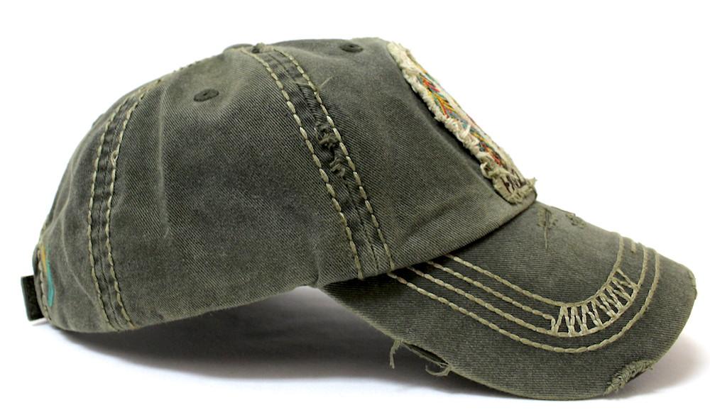 NEW!! OLIVE Triple Feather "Free Spirit" Women's Patch Embroidery Vintage Hat - Caps 'N Vintage 