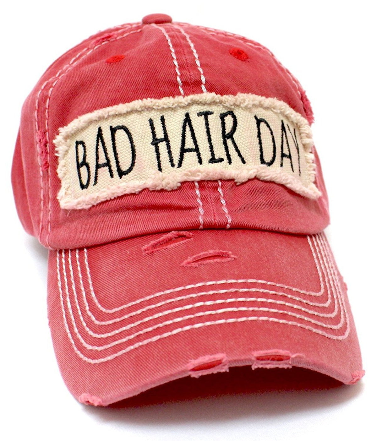 NEW!! RED "BAD HAIR DAY" Patch Embroidery Baseball Hat - Caps 'N Vintage 