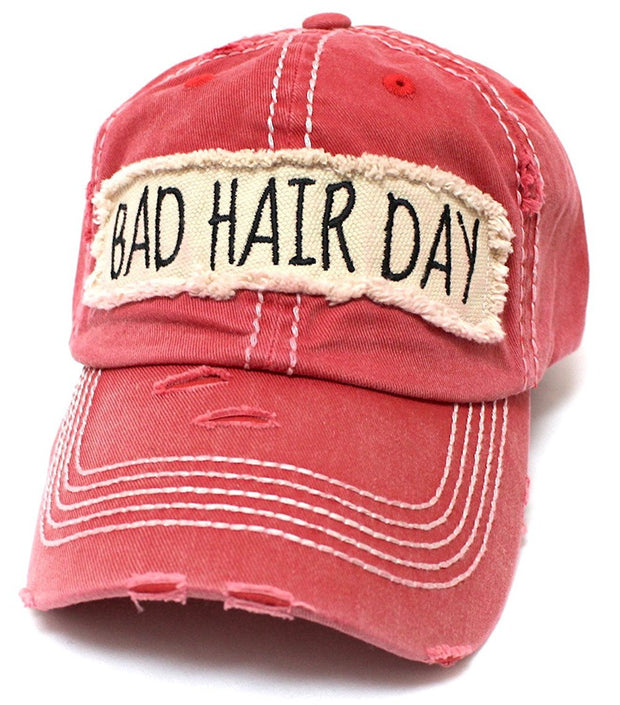 NEW!! RED "BAD HAIR DAY" Patch Embroidery Baseball Hat - Caps 'N Vintage 