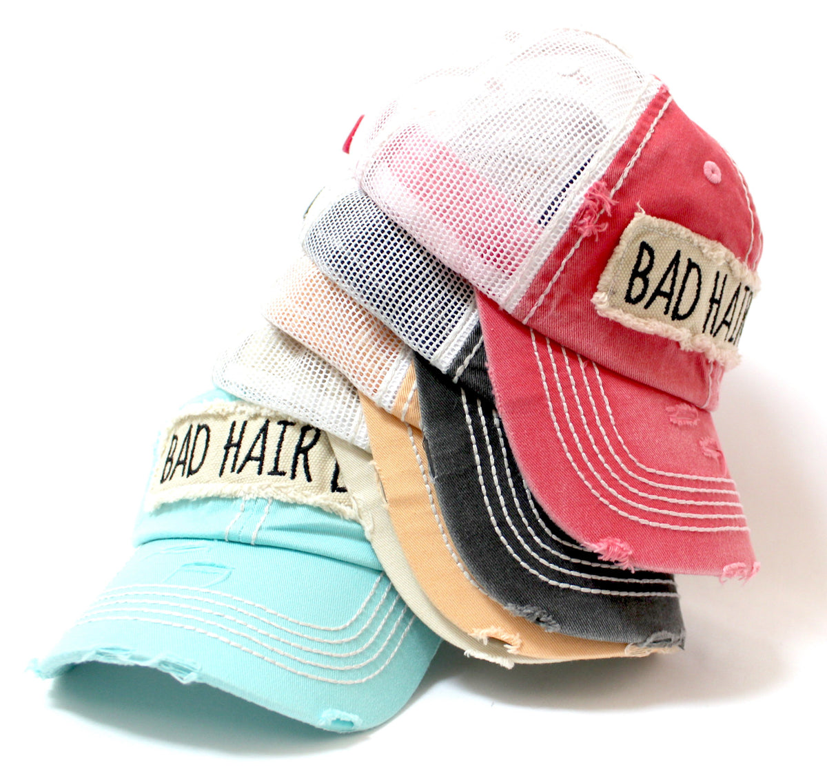 NEW! SUMMER MESH COLLECTION--Stone "BAD HAIR DAY" Vintage Trucker Hat - Caps 'N Vintage 