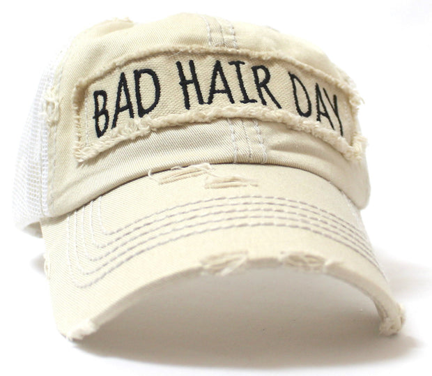 NEW! SUMMER MESH COLLECTION--Stone "BAD HAIR DAY" Vintage Trucker Hat - Caps 'N Vintage 