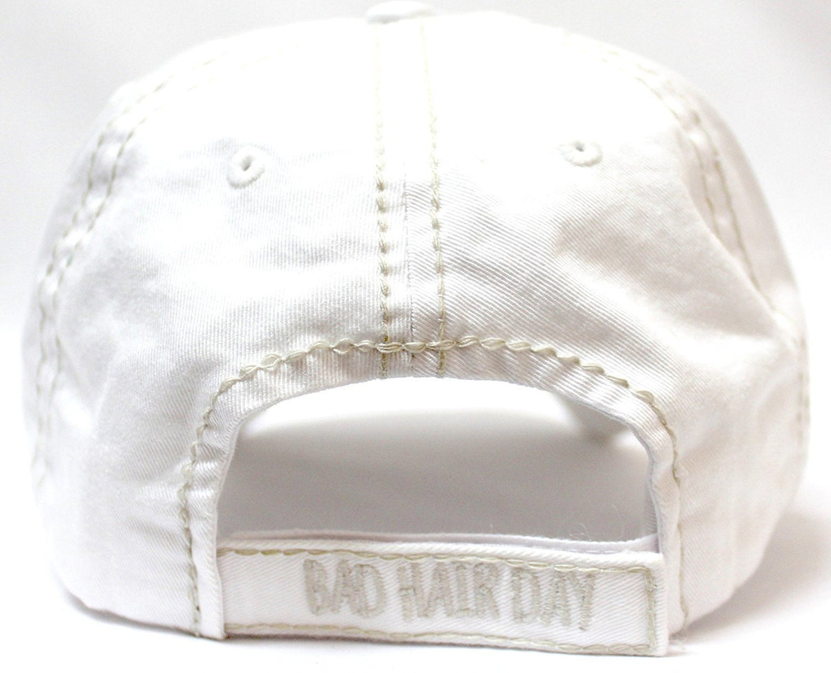 New! White "BAD HAIR DAY" Embroidery Patch Baseball Cap - Caps 'N Vintage 