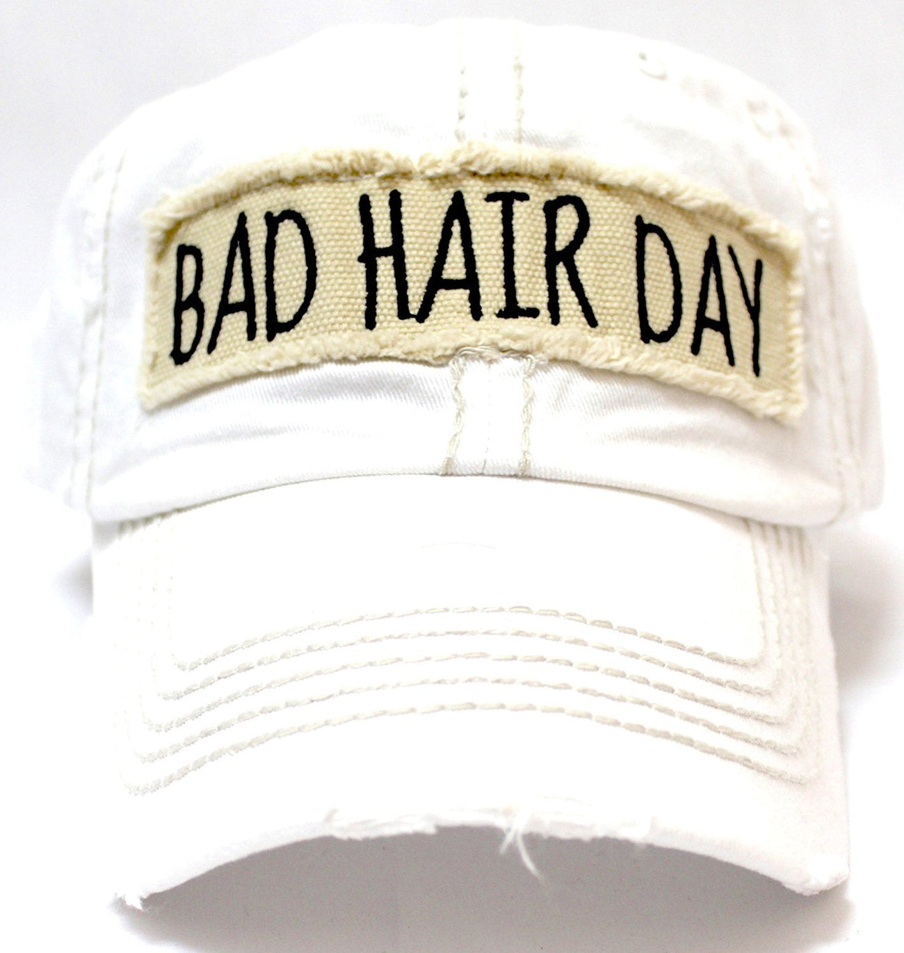 New! White "BAD HAIR DAY" Embroidery Patch Baseball Cap - Caps 'N Vintage 