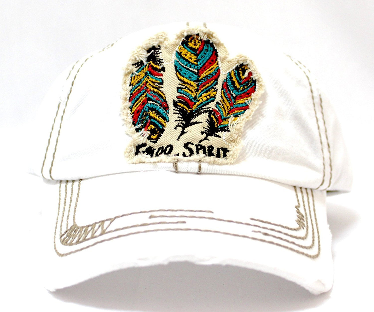 NEW! WHITE Feather "Free Spirit" Patched Distressed Vintage Cap - Caps 'N Vintage 
