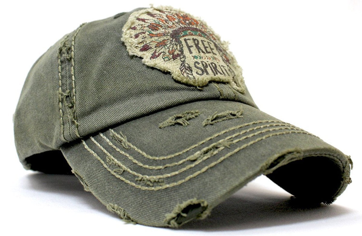 Olive "Free Spirit Headdress" Patch Embroidery Hat - Caps 'N Vintage 