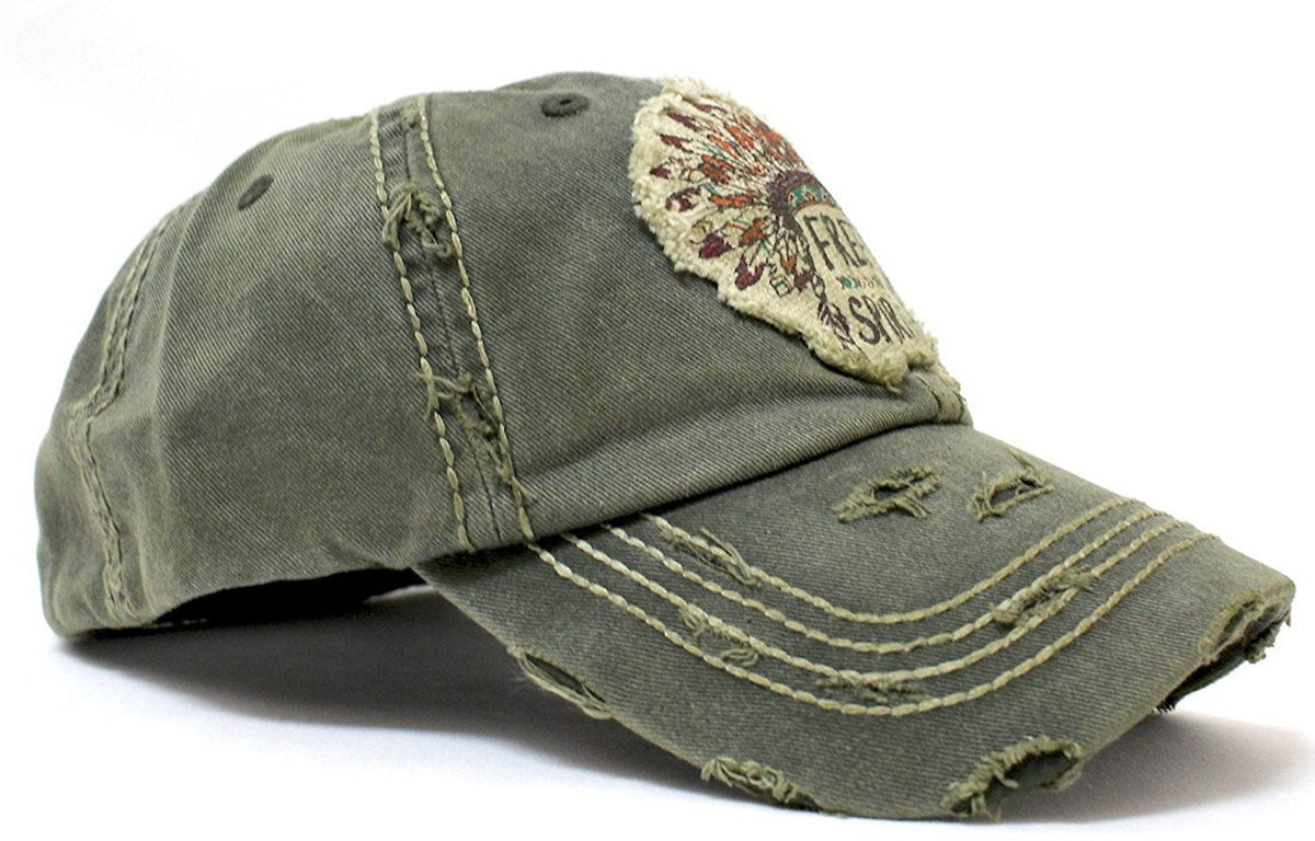 Olive "Free Spirit Headdress" Patch Embroidery Hat - Caps 'N Vintage 