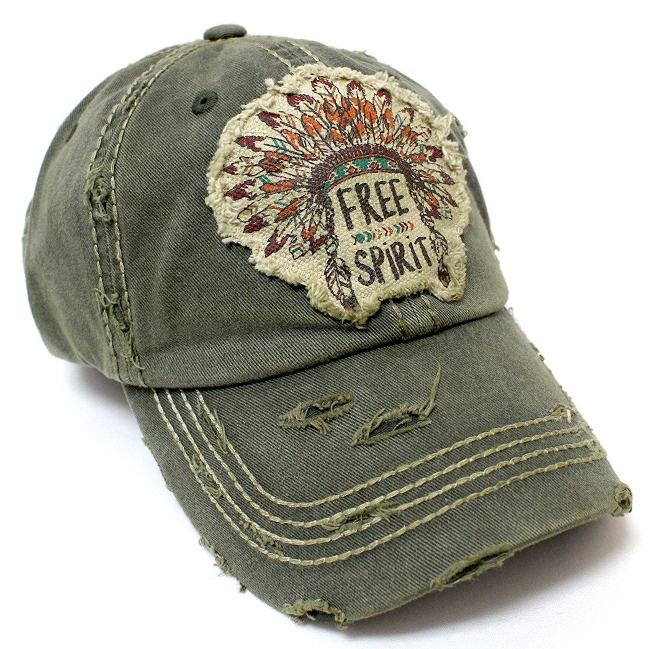 Olive "Free Spirit Headdress" Patch Embroidery Hat - Caps 'N Vintage 