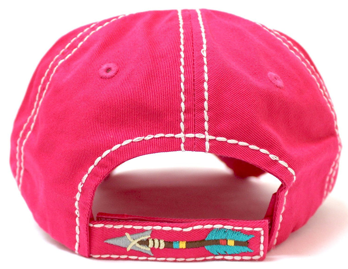 PINK "BORN FREE" Women's Distressed Baseball Cap w/ Adjustable Arrow Detailed Back - Caps 'N Vintage 