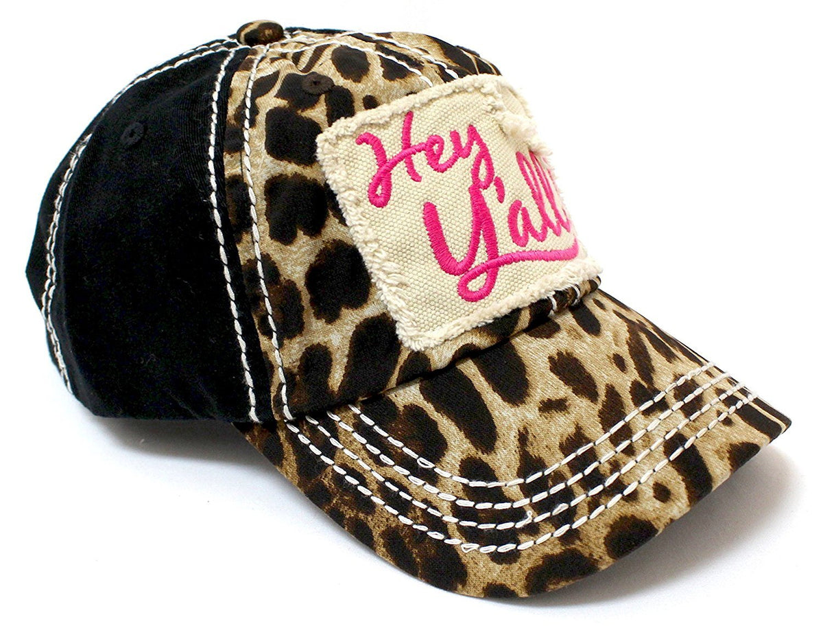 PINK & LEOPARD  "Hey Y'all!" Patch Embroidery Women's Hat - Caps 'N Vintage 