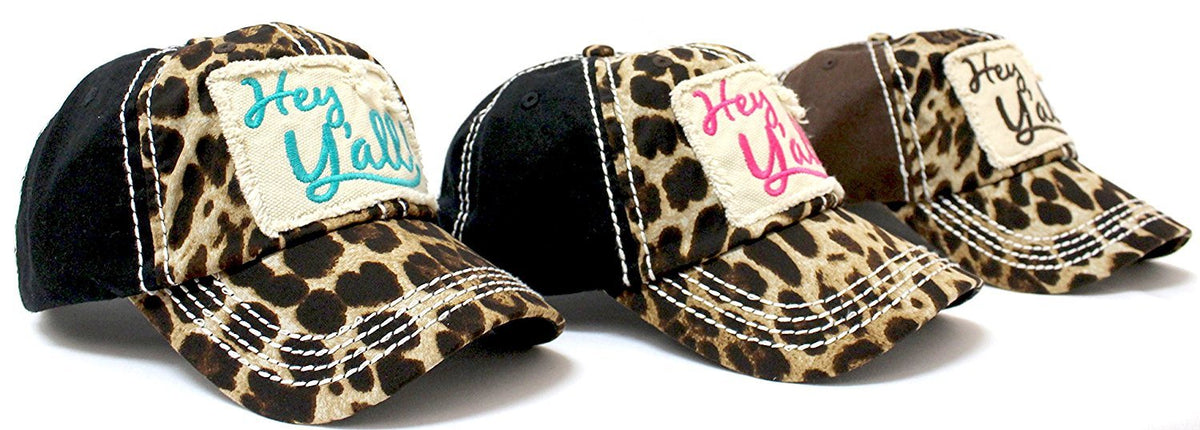 PINK & LEOPARD  "Hey Y'all!" Patch Embroidery Women's Hat - Caps 'N Vintage 