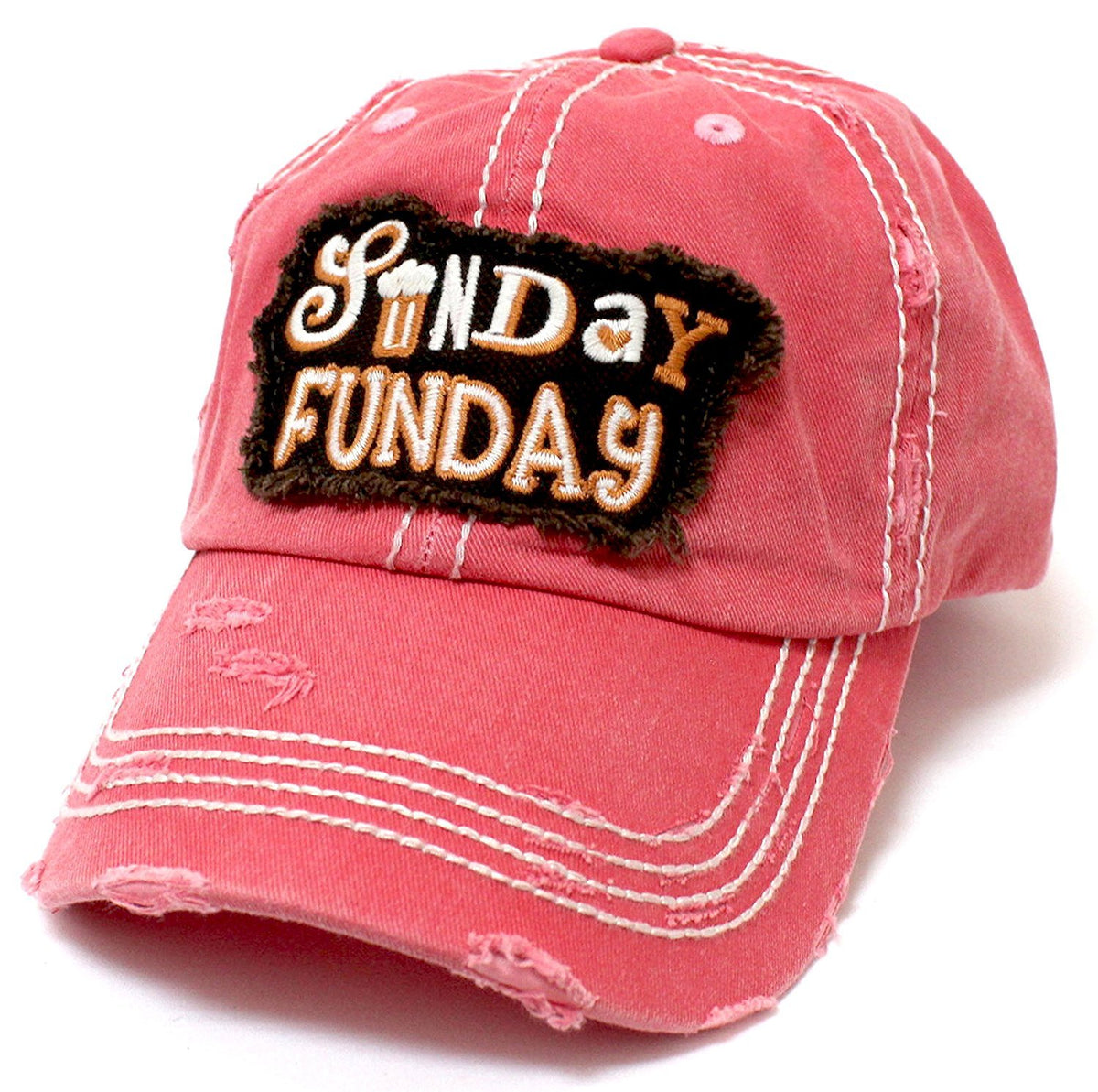 PINK "SUNDAY FUNDAY" Patch Embroidery Vintage Baseball Hat - Caps 'N Vintage 