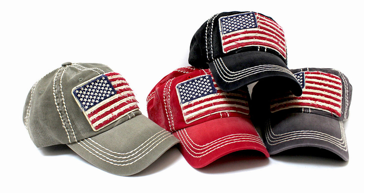 Navy Oversized USA Flag Patch Embroidery Ballcap - Caps 'N Vintage 